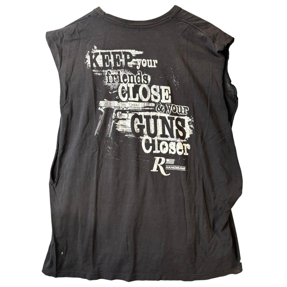 Vintage Remington Mens Distressed T-Shirt Black Guns Graphic Tank Top Size XL